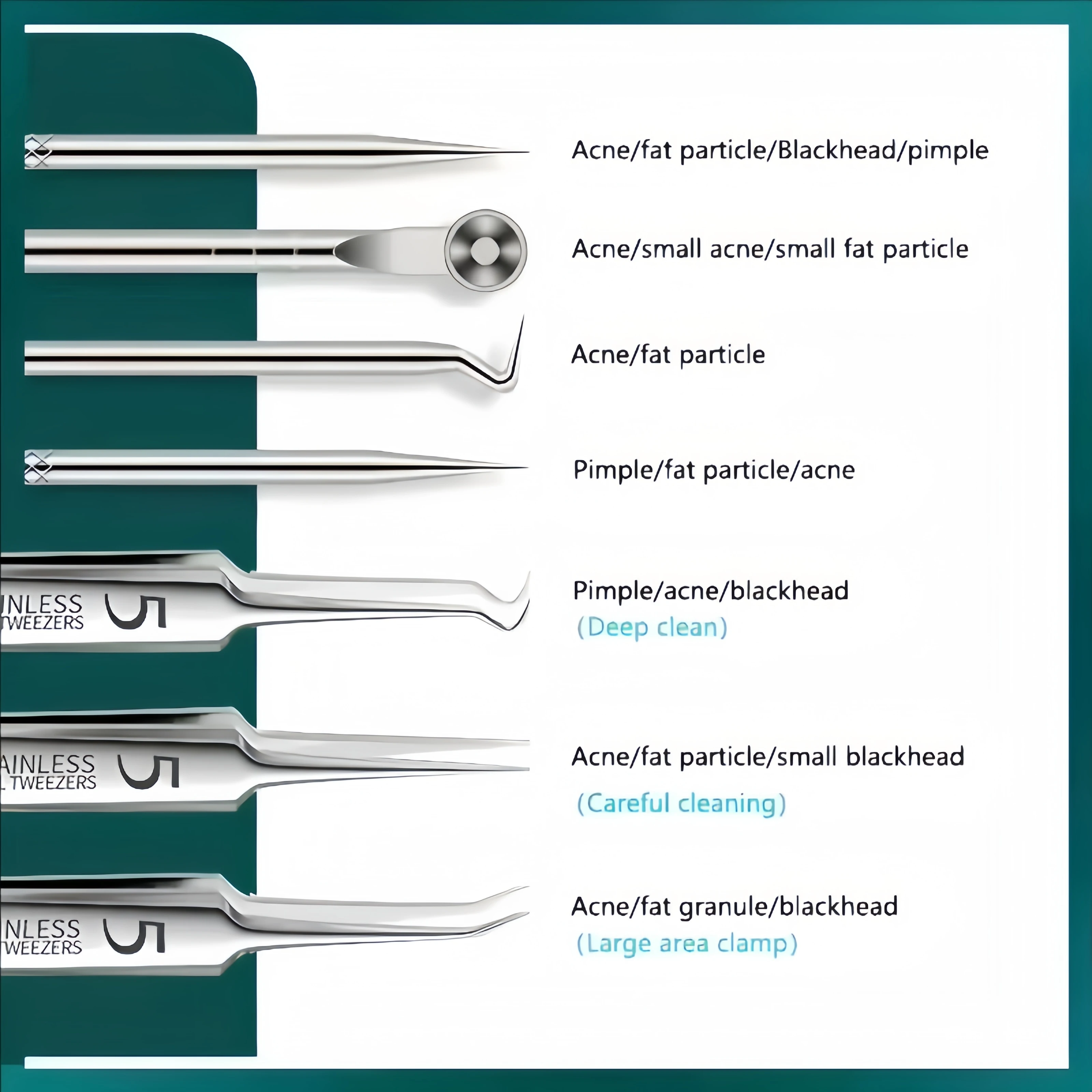 8 PCS Stainless Steel Acne Needle Tool Cell Clip Blackhead Removal Tool Beauty Salon Grade for Home Acne Treatment