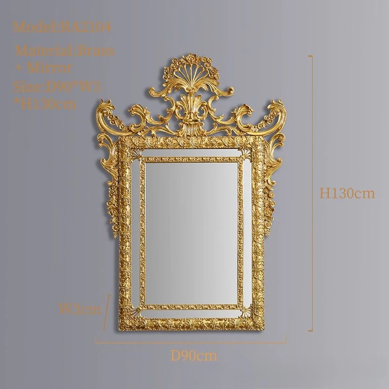Vintage European All‑Copper Decor Mirror, Luxury Wall‑Mounted Mirror for Villa Entryway, Fireplace & Sideboard Decoration