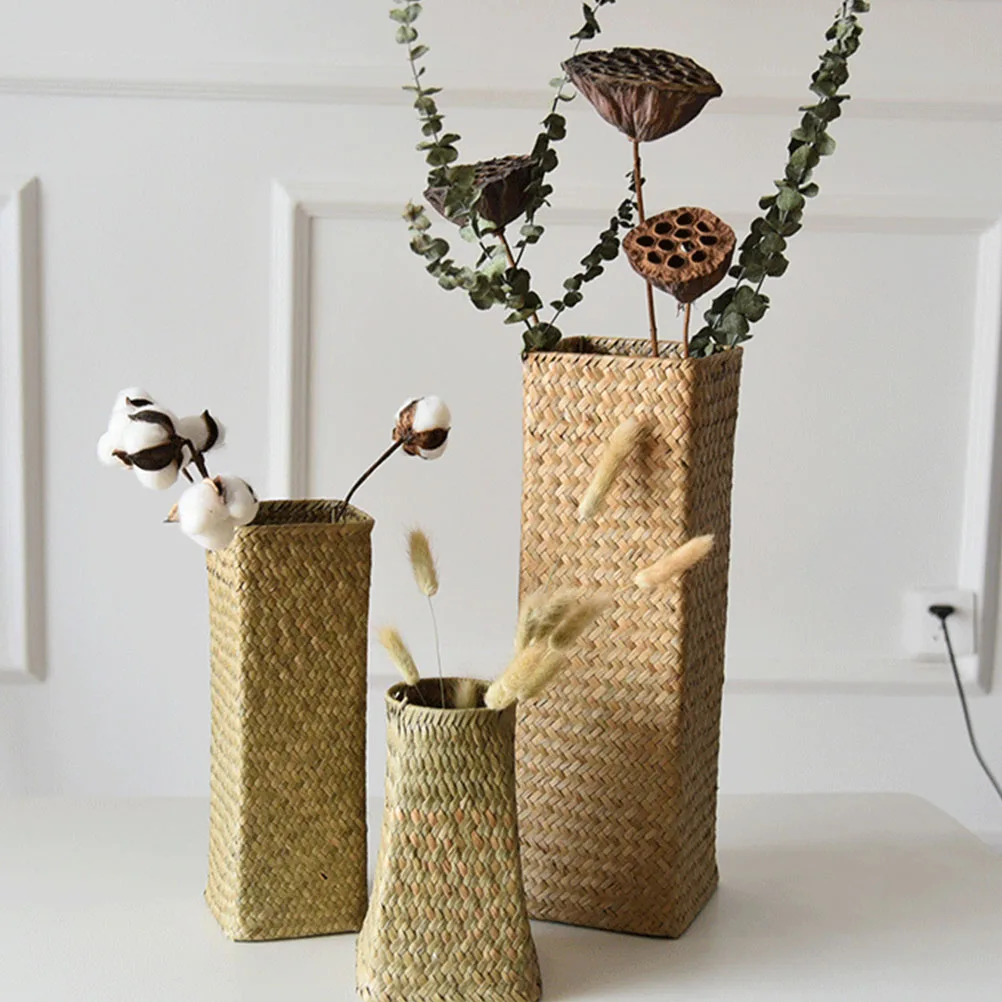 

Соломенная ваза, креативное украшение для дома, цветочная композиция, контейнер для сушеных цветов, кашпо, нейтральные цвета, простой, элегантный