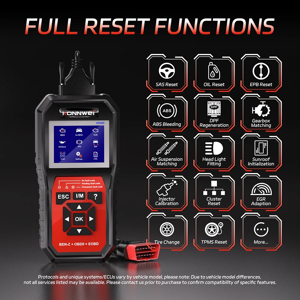 KONNWEI KW460 Professional OBD2 Car Diagnostic Tool for Mercedes-Benz Full System OBDII Car Fault Scanner Multi Function Reset