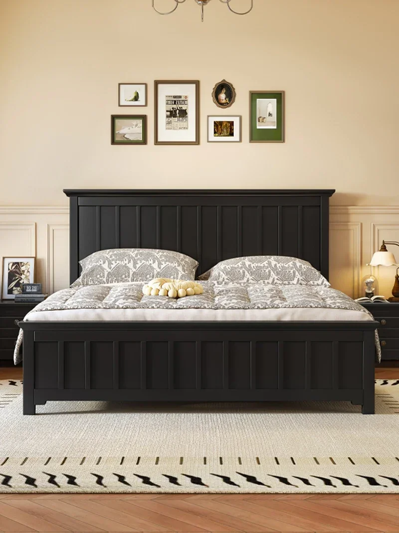Walnut bed American black all solid wood bed French retro 1.8 meters master bedroom double household high box storage wedding