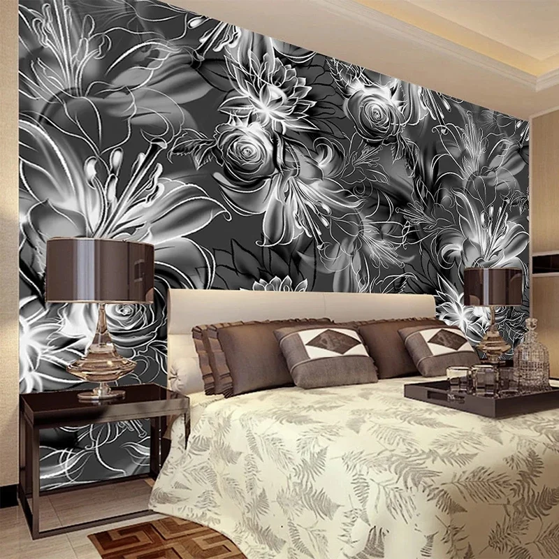 Custom 3D Wallpaper Modern Retro Hand Painted Black And White Rose Flowers Murals Living Room TV Sofa Bedroom Papel De Parede