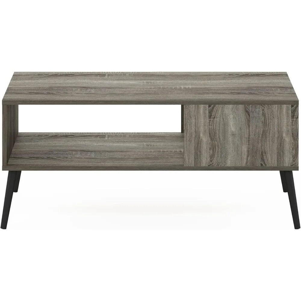 Furinno Claude Mid Century Style Coffee Table with Wood Legs, French Oak Grey Large Non-Lift Top