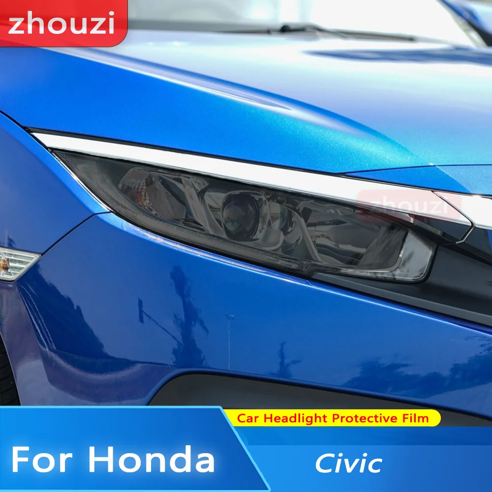 For Honda Civic 10th Gen 2016-2021 Car Headlight Protective Film Tint Smoke Black Transparent Lamp Self Healing TPU Sticker 2pcs