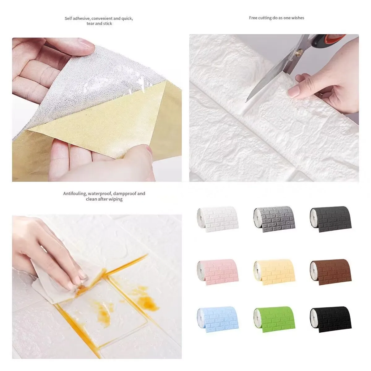 70cmx2m 3D Wall Sticker Self-adhesive Foam Board Wallpaper TV Background Bedroom Bathroom Home Decoration Waterproof