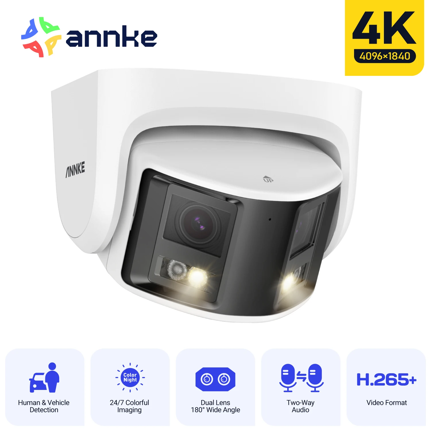 ANNKE 8MP Camera Security Dual Lens Human Detect Two Way Audio 180° Wide View Angle Panoramic Dual Lens Poe IP Camera