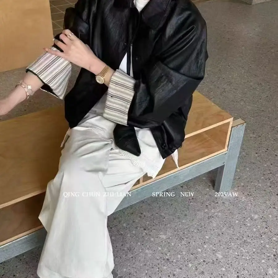 Windbreaker Jackets for Woman Autumn Women'S Clothes Y2K Turn-Down Collar Button Front Pocket Pure Style Simple Long Sleeve Ins