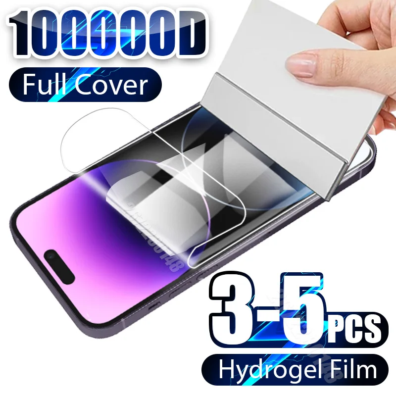 Película de hidrogel para iphone 15 14 13 12 11 pro xs max, 3-5 peças, protetores de tela para iphone 13 12 mini 15 14 8 7 6 plus xr se 2022
