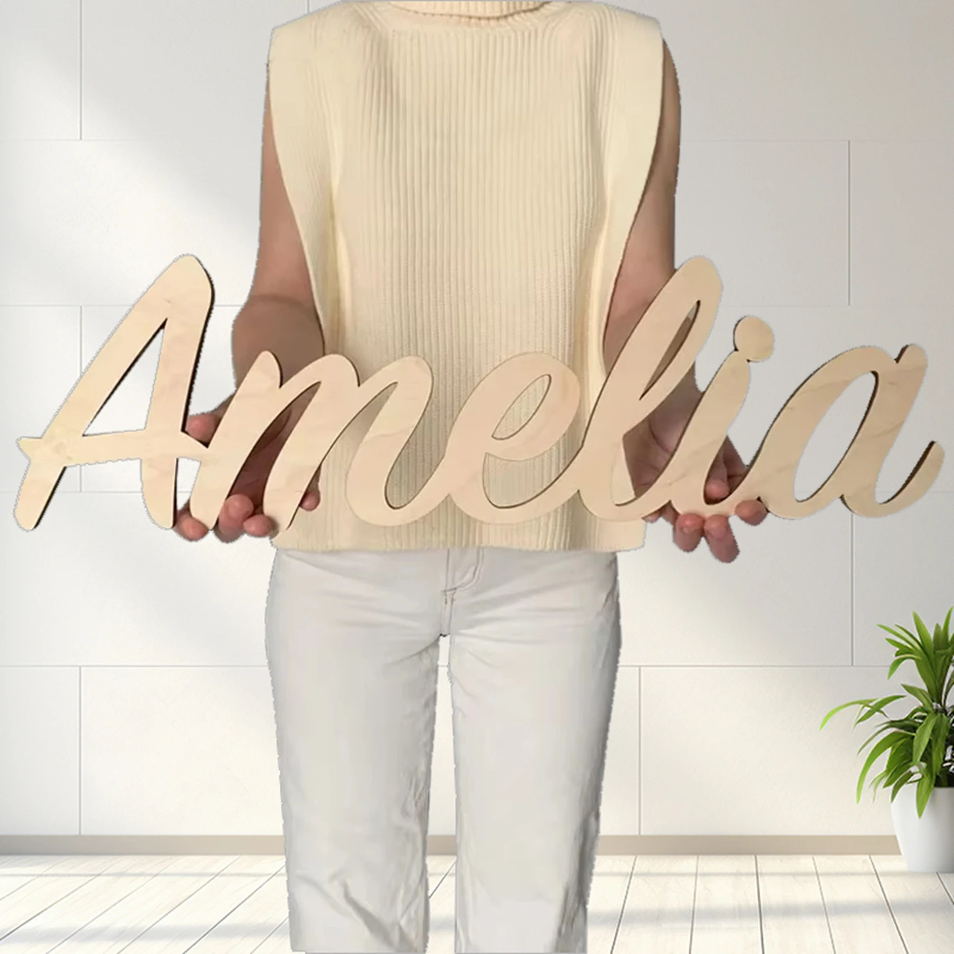 1pc Cartoon colorful Amelia text Customized Name Laser-Cut Sign Wooden Sign Wooden Plaque Handcrafted with Elegant Cursive
