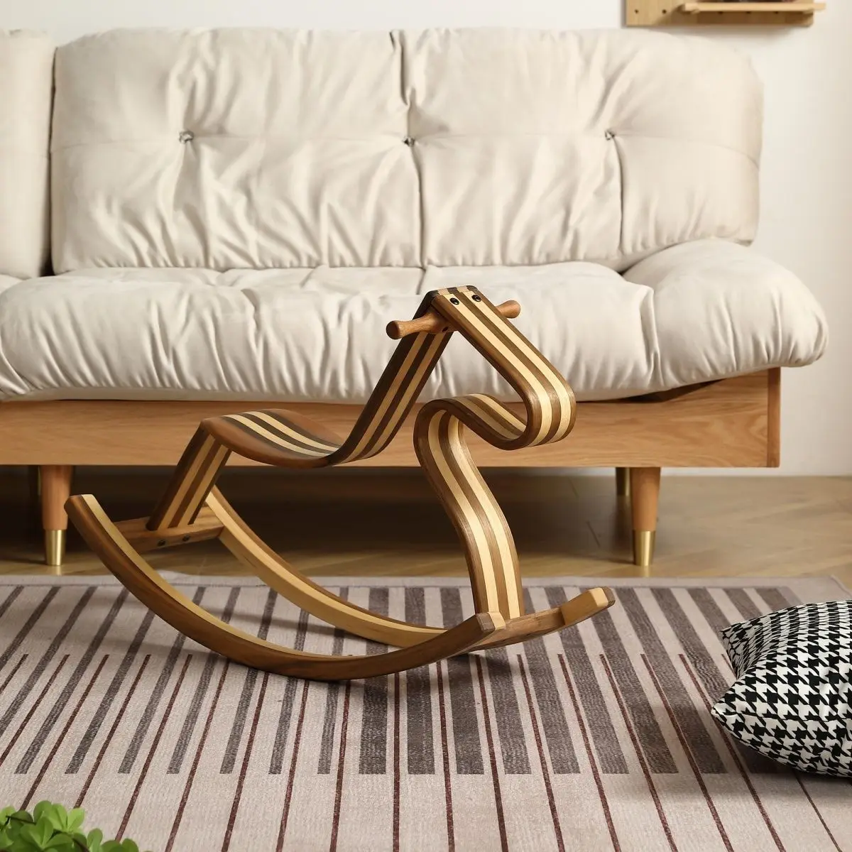 Solid wood color matching parent-child rocking horse rocking chair Nordic living room lazy light luxury rocking chair