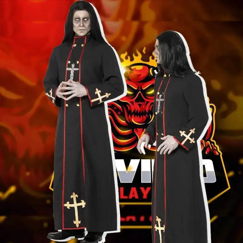 2PCS 남성 메카클레스 사제 로브 중세 르네상스 코스프레 의상 할로윈 카니발 의상