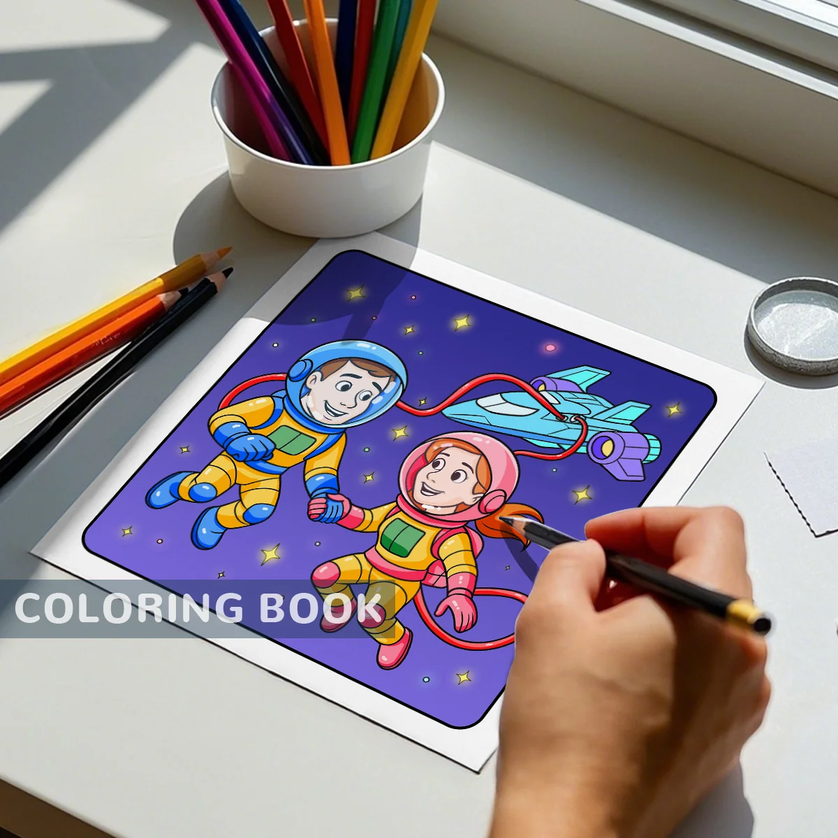 SPACE LOVE CUTE & EASY Coloring Books For Stress Relief And Relaxation Perfect Gifts For All Ages Fun Drawing Picture Books