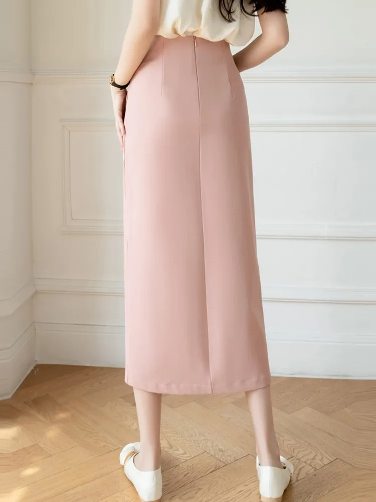 High Waist Long Skirts Women New Arrival 2023 Fashion Korean Style Solid Color Basics Office Lady Elegant A-line Skirt W1339