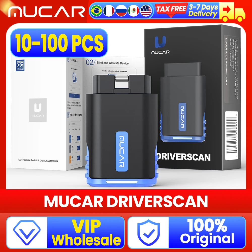 VIP Wholesale 10-100PCS MUCAR DriverScan Bidirectional Diagnostic Tool ECU Coding All System 15 Reset Free OBD Bluetooth Scanner