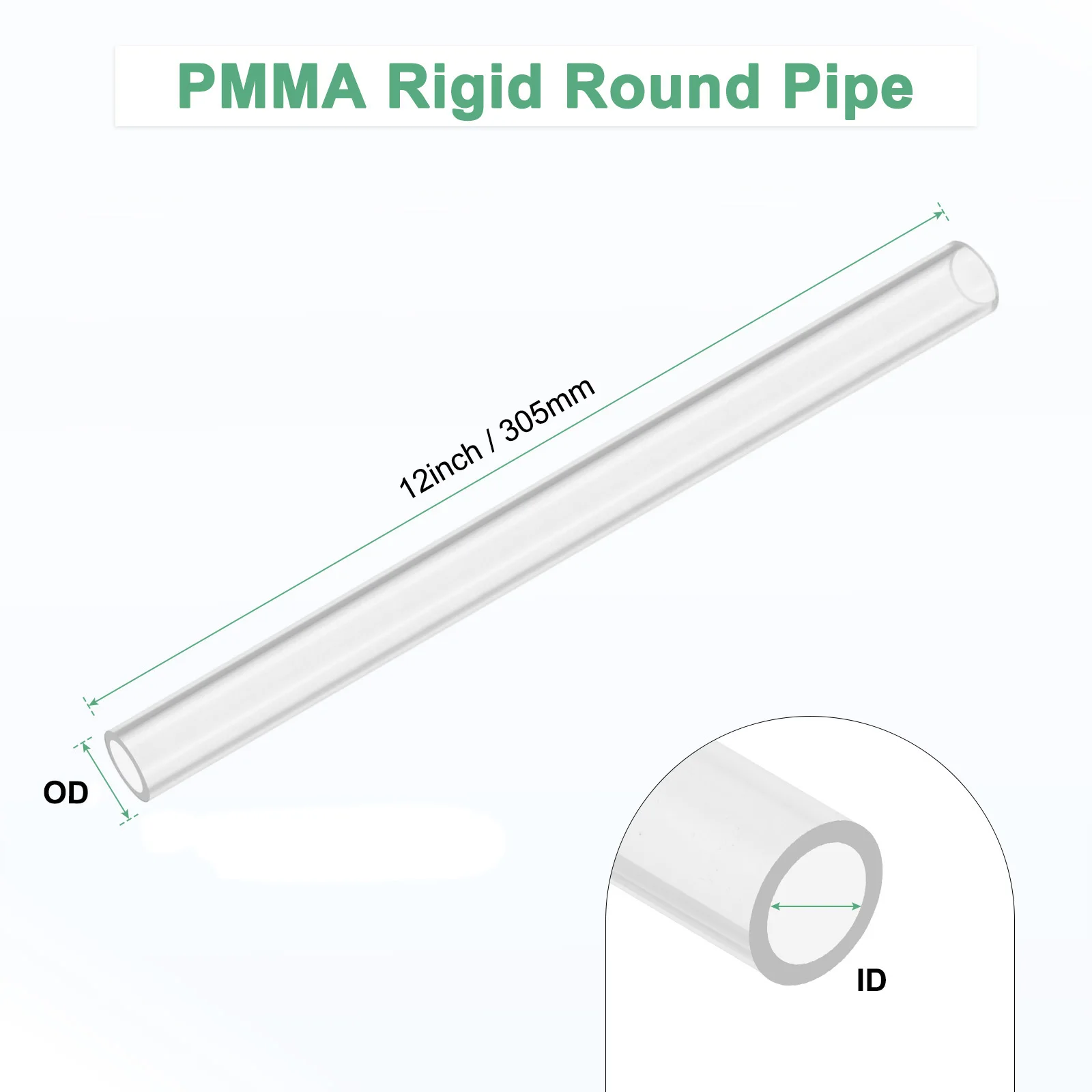 1Pcs 305mm Clear Rigid Acrylic Pipe 5mm-96mm ID 9mm-100mm OD Plastic Round Acrylic Tube for Water Cooling System Lamps Aquariums