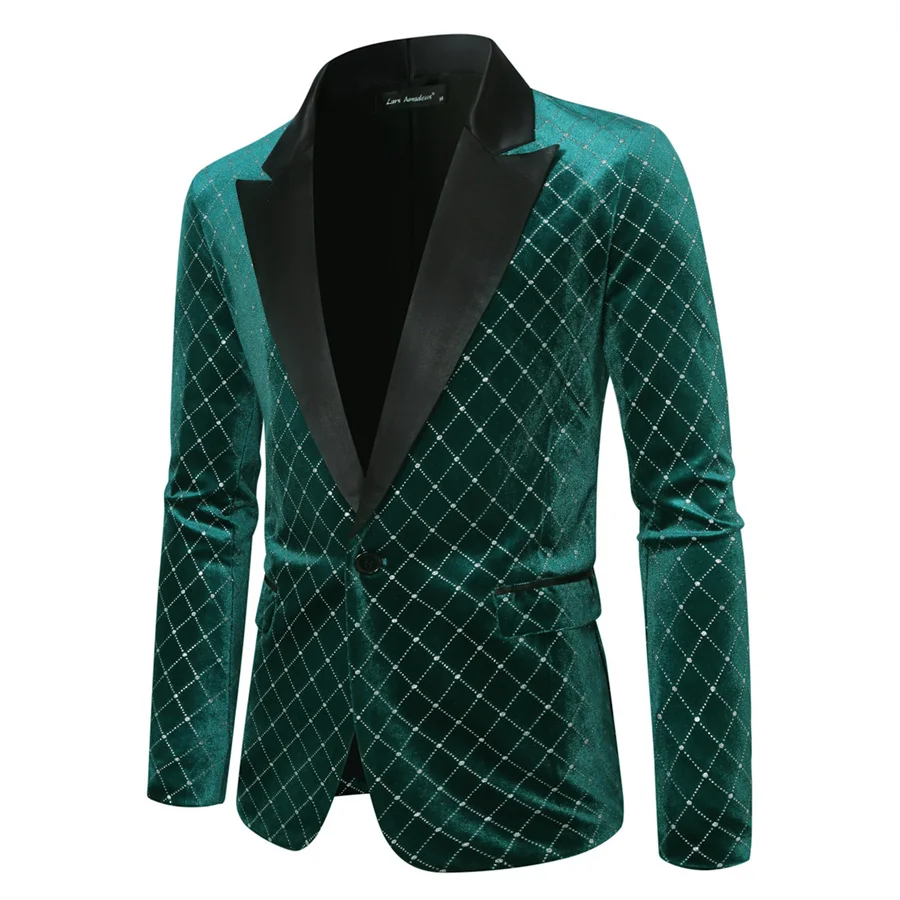 Rhombus Design Men Blazers 2026 New Slim Fit One Button Men's Jacket Dress Suit Coat Male Party Wedding Stage Costume Green Red