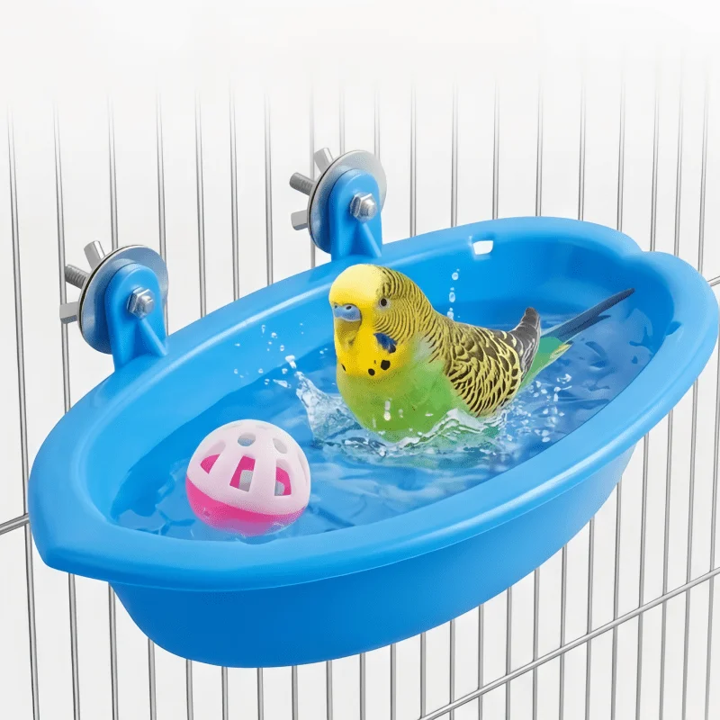 Bird Bath Cage with Random-Colored Balls, Feeding Bowl, Bird Bath, Water Bowl, Hanging Bird Bath,Pet Parrot Cage,Bird Shower
