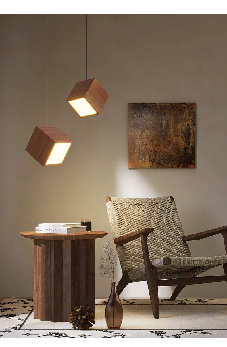Creative minimalist cube long pendant light bar dining room light bedroom bedside full spectrum eye protection hanging lamp