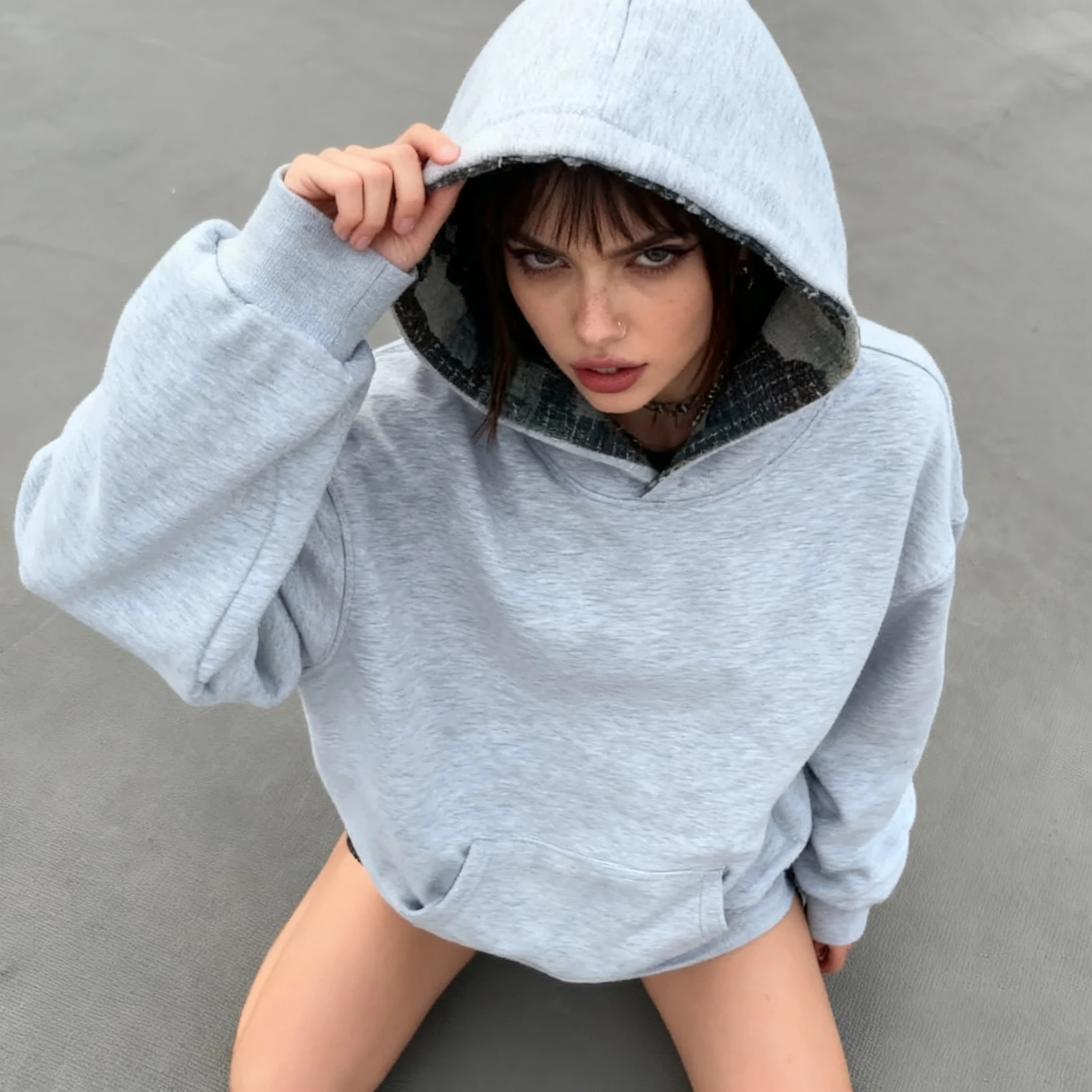 

Autumn/winter new American spicy girl hip-hop Reversible wearable loose hoodie Y2K women's solid color commuting couple hoodie
