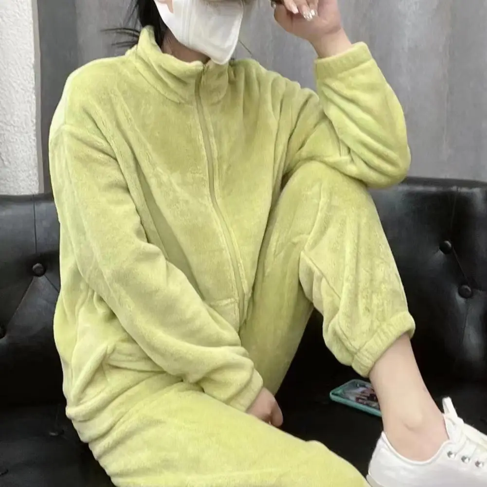 

Women Lounge Wear Set Cozy Winter Pajamas Set with Coral Fleece Top Elastic Waist Trousers for Women Soft Loungewear for Nights