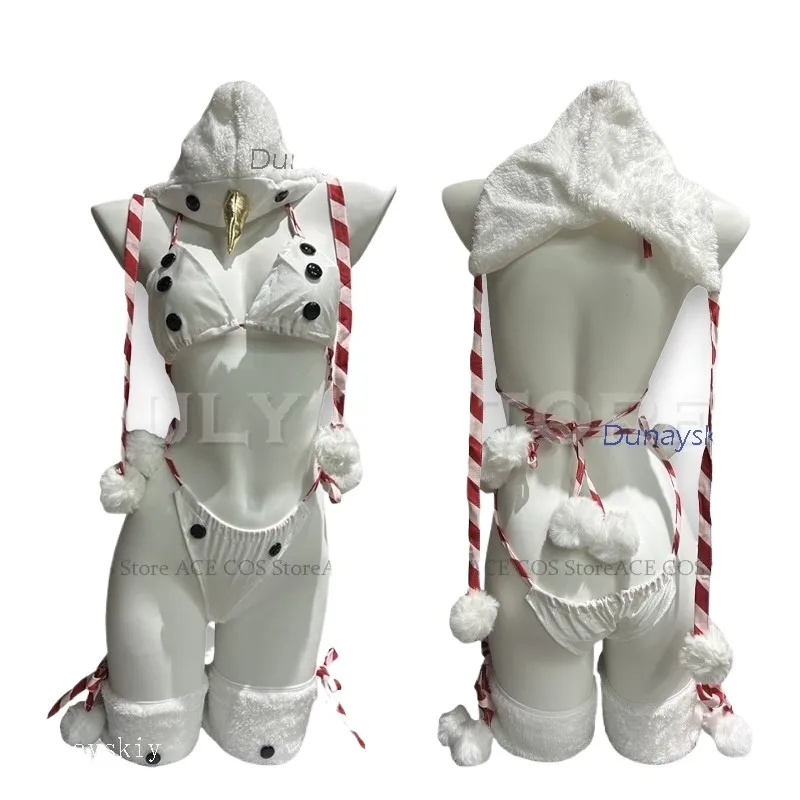 Lencería navideña de muñeco de nieve ASexy, disfraz de Bikini de piel blanca, traje de Navidad, traje de Cosplay, disfraces sexys de rol para mujer