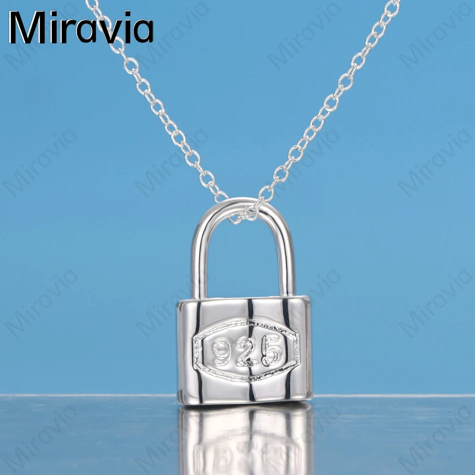 

Miravia 925 Sterling Silver Solid Glossy Square Lock Pendant Necklace Women'S Retro Personalized Accessories Gift Jewelry