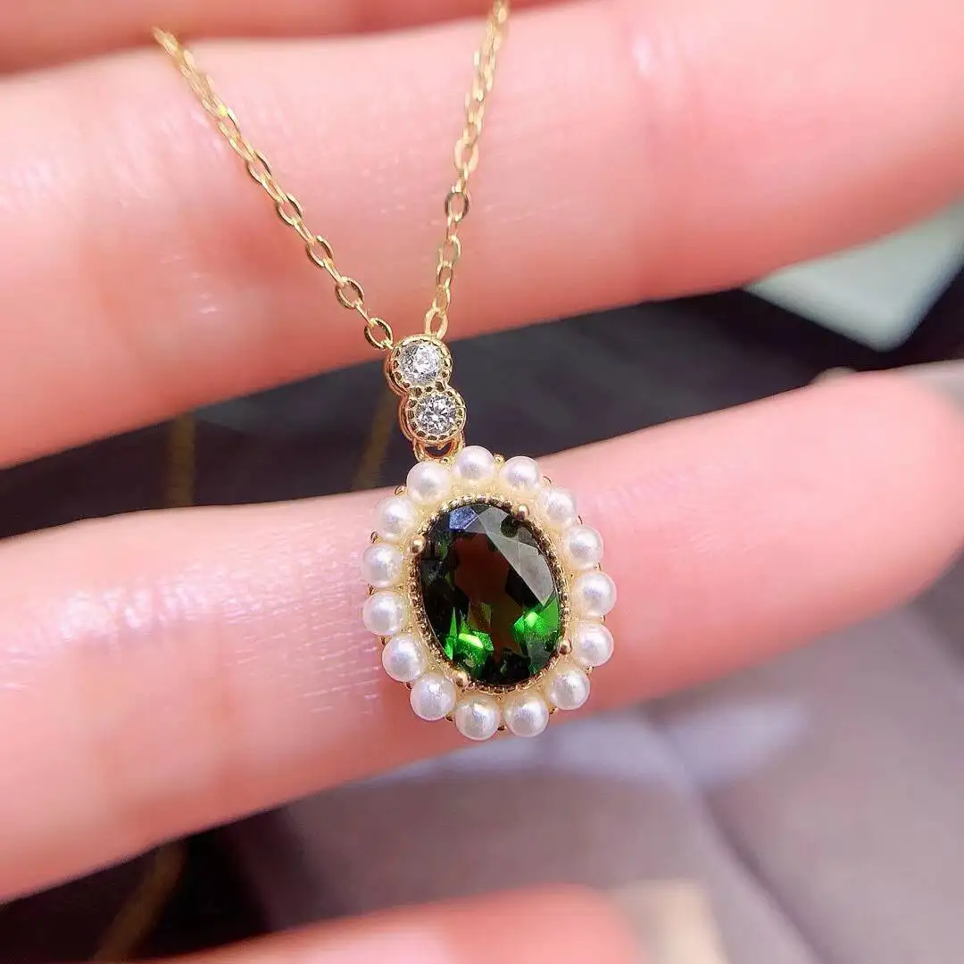 

KJJEAXCMY New Jewelry Natural Women's Diopside Pendant 925 silver inlay Colorful and splendid Crystal pure fire flash explosion