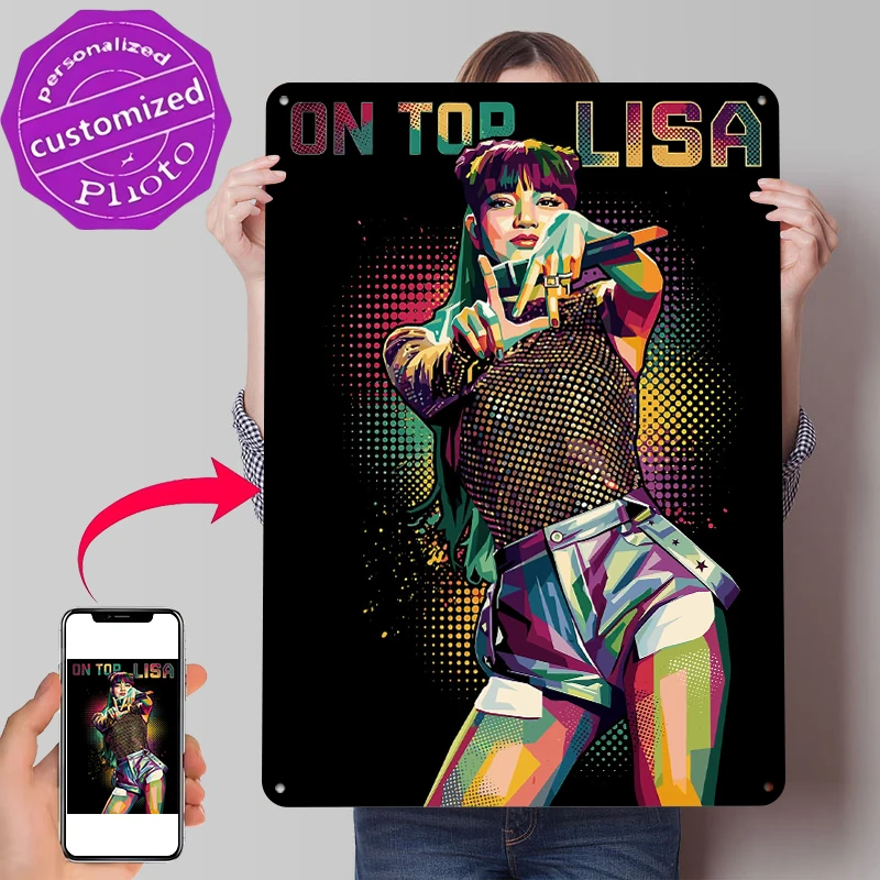 Pop Art Lisa With Microphone Tinplate Poster Customized Wall Art Retro Vintage Metal Signs for Fans Gamer Room Decoration Decor