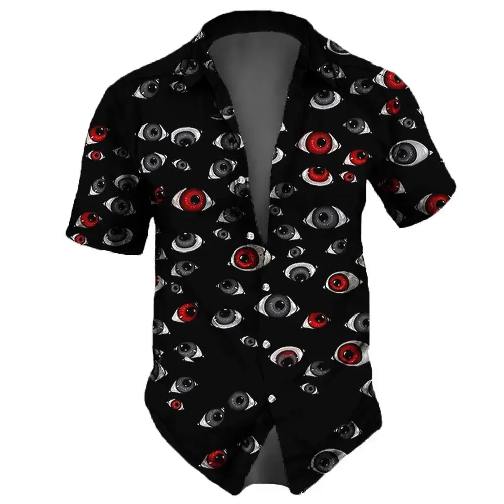 Camisas Harajuku vintage masculina, estampa 3D para os olhos, tops de manga curta, streetwear, camisa oversized cotidiana, roupa masculina de verão