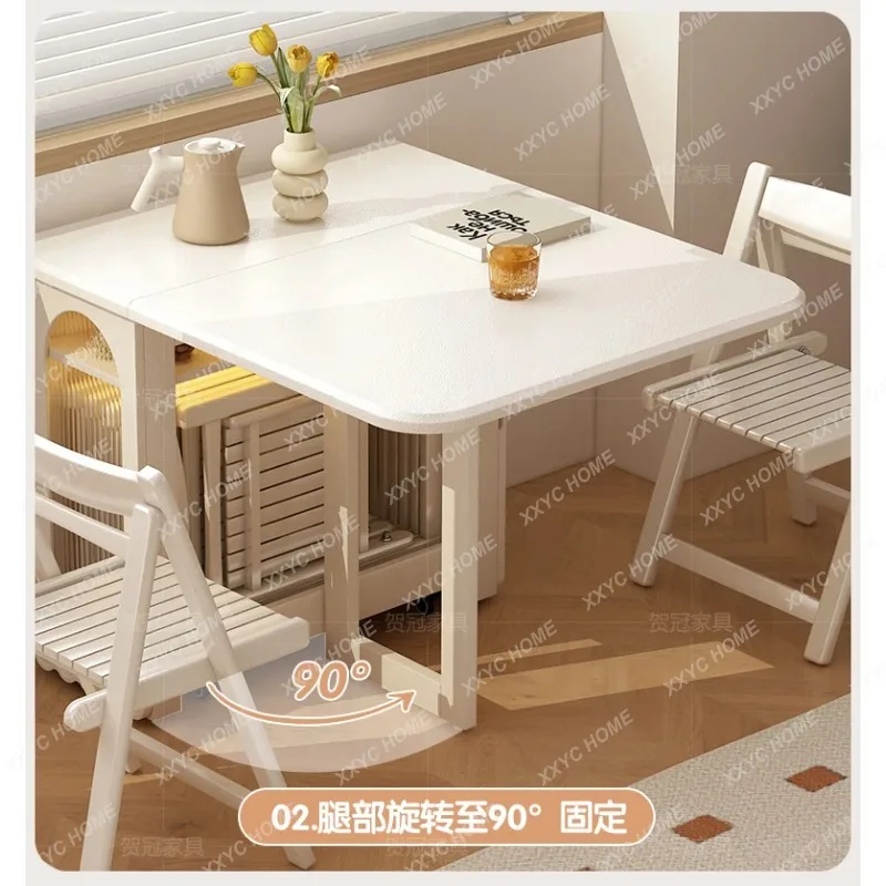 HHSmall apartment cream wind retractable dining table multi-functional movable