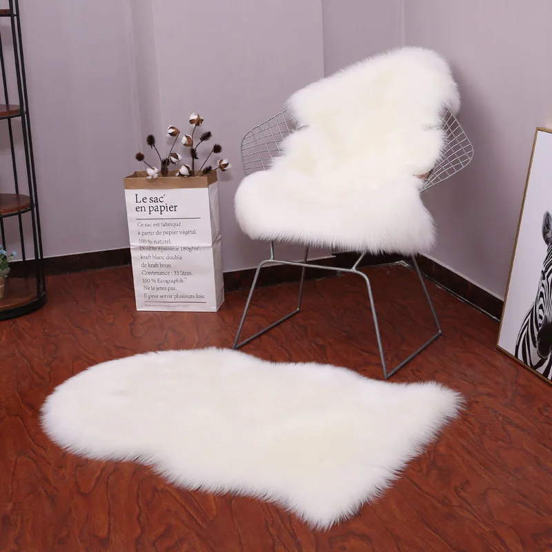 

Soft Faux Sheepskin Fur Mat Fluffy Chair Cover Long Hair Children's Bedroom Mat Plush Wool Hairy Carpet Pad Seat Area Furry Rugs