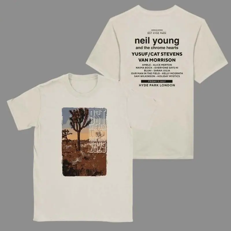 Neil Young London 2025 T Shirt Äì BST Hyde Park July 11 Show Two Sided