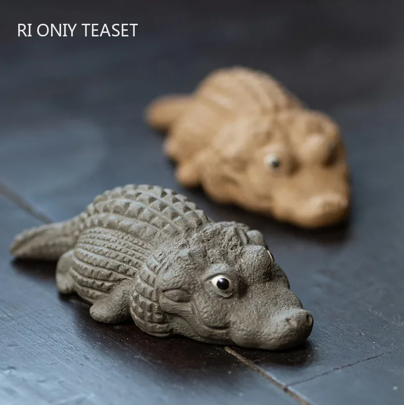 

Creativity Crocodile Statue Ornaments Yixing Purple Clay Tea Pet Sculpture Tea Figurine Crafts Chinese Lucky Tea Set Decoration