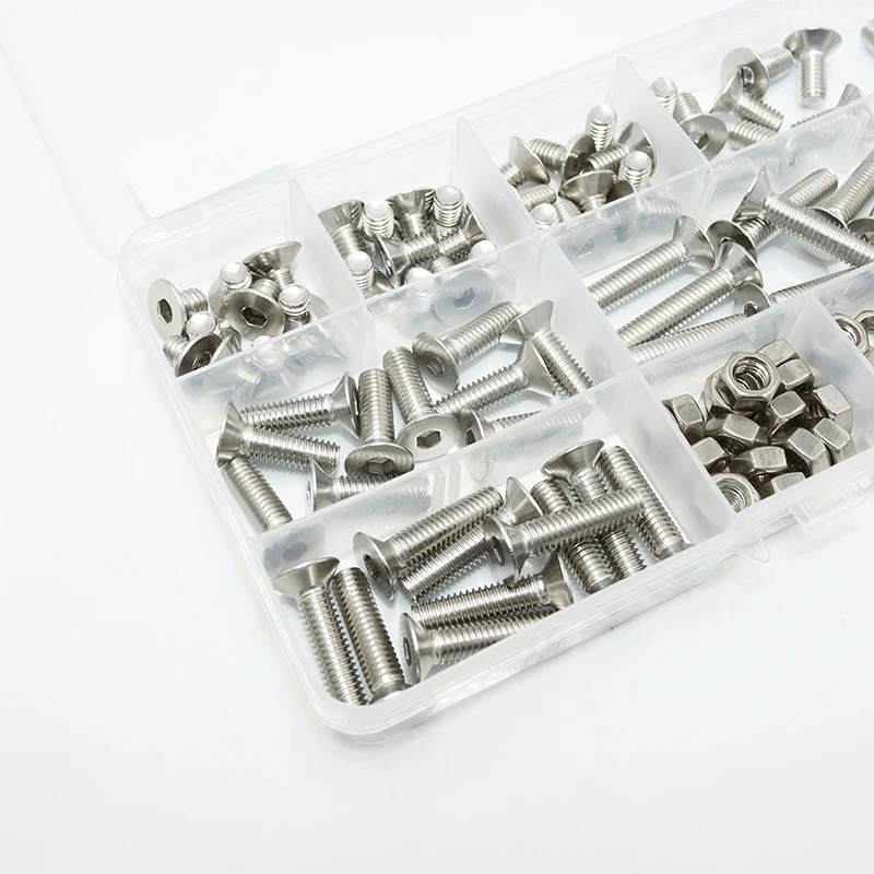 Hex Socket Countersunk Flat Head Screw Kit M2 M2.5 M3 M4 M5 M6 Hexagon Allen Bolt Nut 304 Stainless Steel DIN7991 Machine Screw