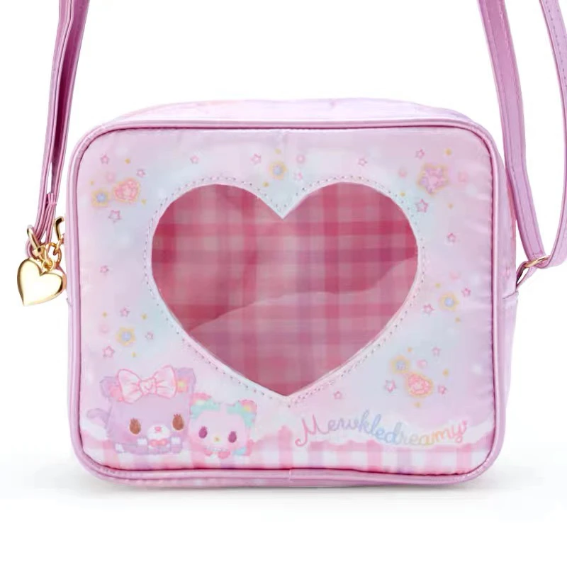 Imagem -03 - Bonito Mewkledreamy Mini Crossbody Bolsas para Meninas Anime Gato Pequeno Ombro Bolsa do Mensageiro Roxo Transparente Kawaii Sling Bolsas