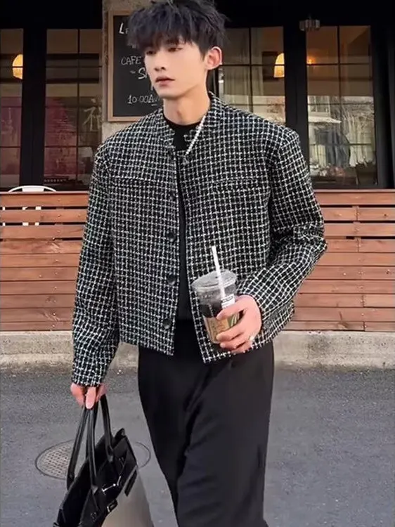 

Cleanfit Men's ort Jaet oulder Pads American Retro Sle Spring Autumn Faion Outerwear Warm Stand Fit Button Design