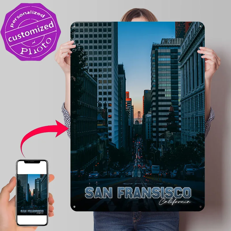 San Francisco California 3D Texture Printed Poster Custom Vintage Metal Tin Plate Sign for Wall Art Modern Home Decoration Room