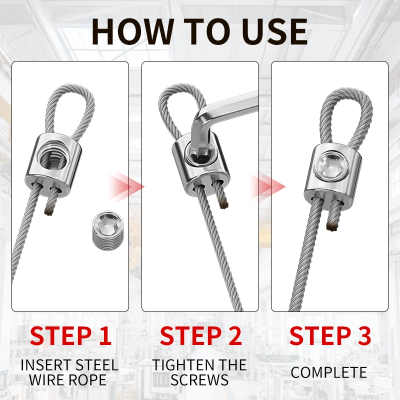 1.5mm cable clamp, stainless steel cable clamp, adjustable metal fixture, suitable for light string/picture hanging/rope fixing