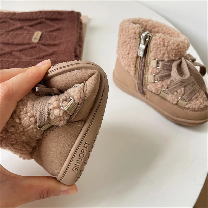 2023 New Autumn/Winter Baby Boots Warm Fur Rubber Sole Toddler Kids Cotton Shoes Infant Boots Fashion Toddler Boys Girls Boots