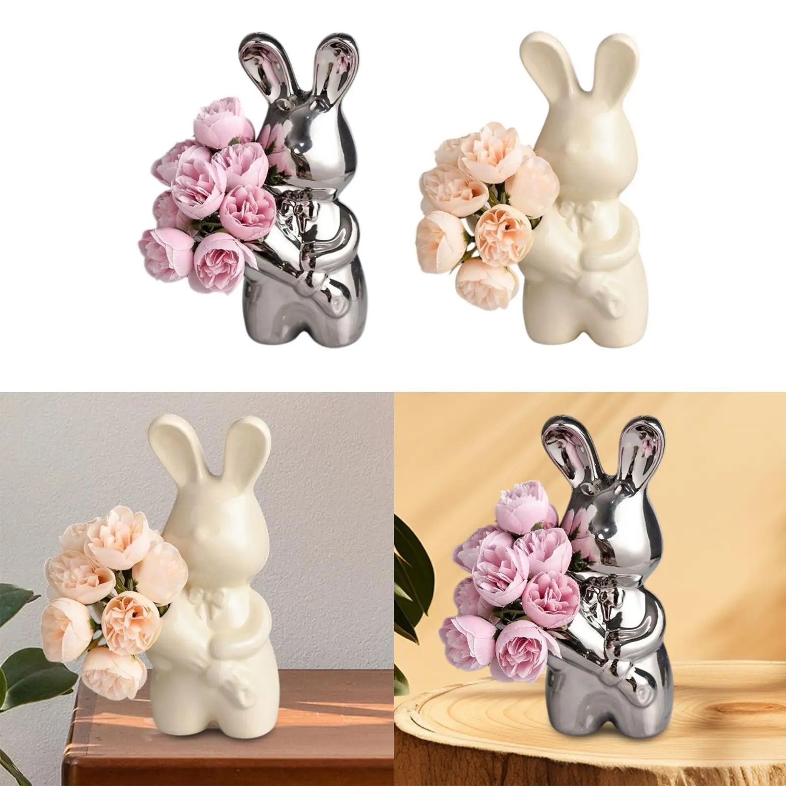 Rabbit Statue Photo Prop Modern Decoration Flower Vase Flower Pot Collection Vase for Party Restaurant Cafe Anniversary Office