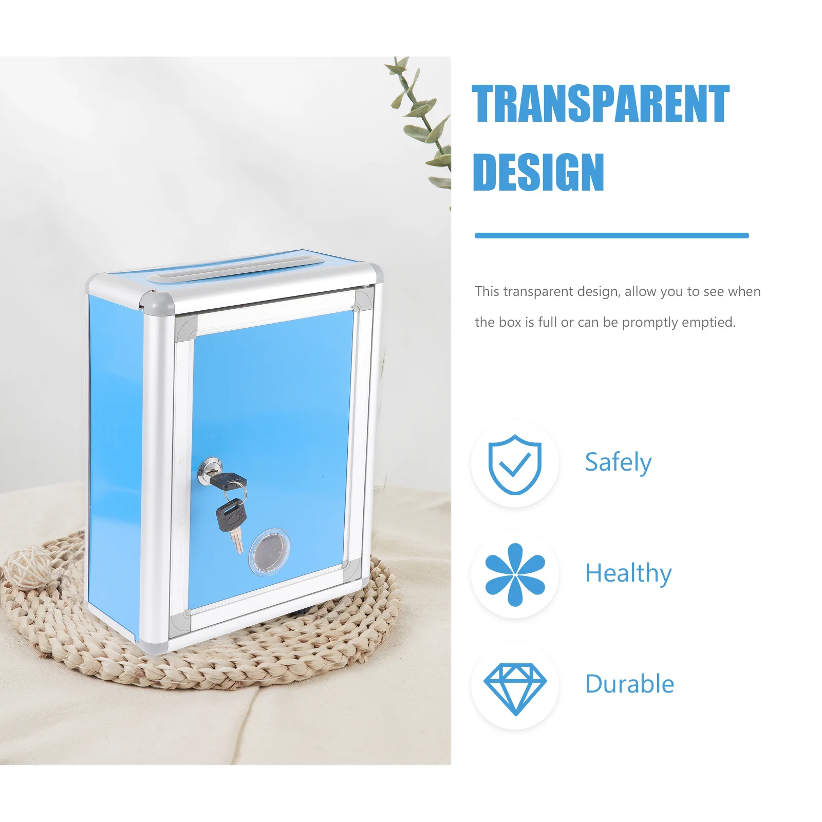 

Wall Mount Letter Box Suggestion Mailbox Blue HR022 Retro Lockable Aluminum Waterproof for Home Church School