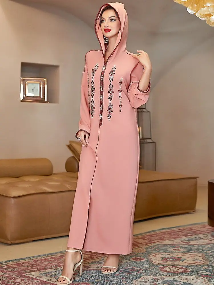 Vestido Longo Ramadan Abaya Islam Arabic Muslim Modest Long Hooded Dress Women\'s Kaftan Mujer Robe Longue Femme Musulmane WY853