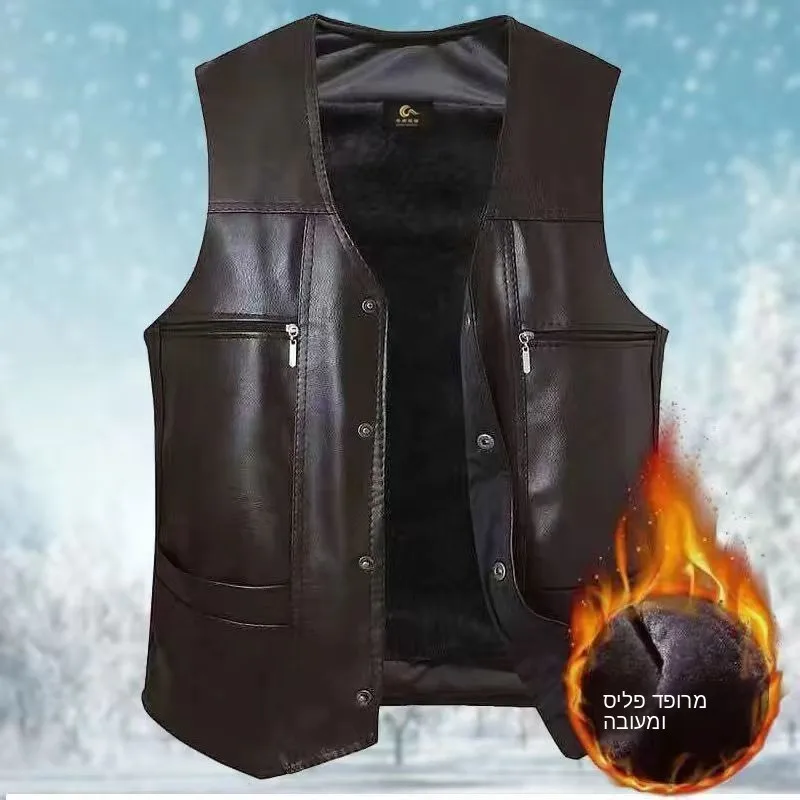 Haining Genuine Leather Vest Fur Integrated Spring Autumn Fleece Lined Multi Pocket Men's Jacket Sleeveless Shoulder Pad Midd...