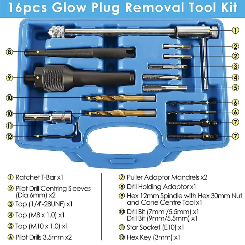 Damaged Glow Plug Removal Remover Thread Repair Drill Wrench Spark Plug Space Extractor Tool Kit 8MM 10MM