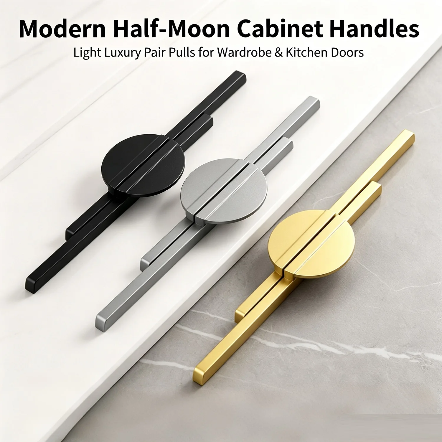 Minimalist Luxury Semi Circular Cabinet Pulls Aluminum Alloy New Chinese Style Drawer Wardrobe Door Pair Handle Gold Black Grey