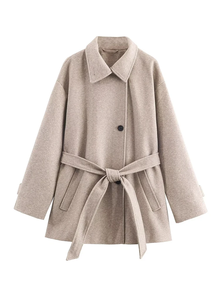 HH Frauen Mode Langarm Revers Mantel Frau Gürtel Tasche Einreiher Schmücken Casual Lose Mantel Herbst Outwear 4-farbe