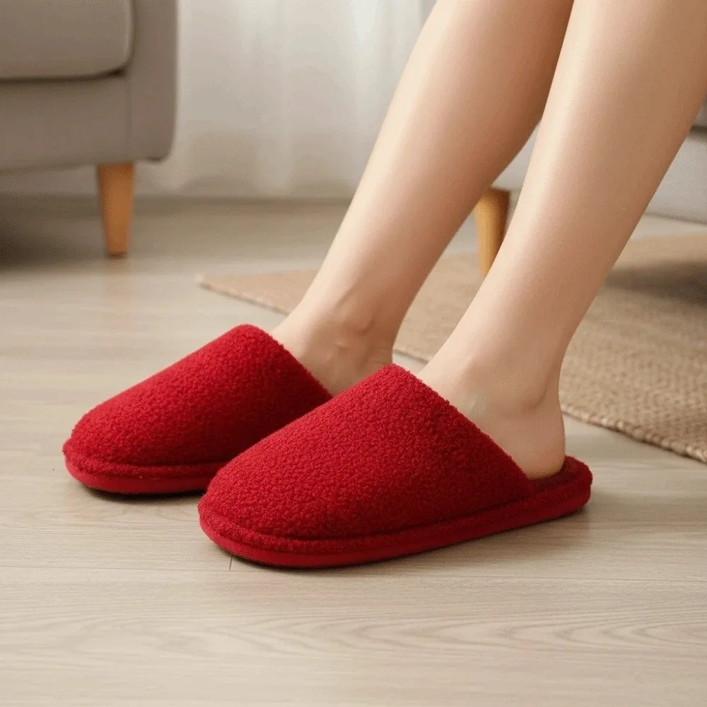 House Shoes Soft New Year Slippers Warmer Thickened Red Cotton Slippers PVC Cute Home Cotton Shoes Spring Festival view 4