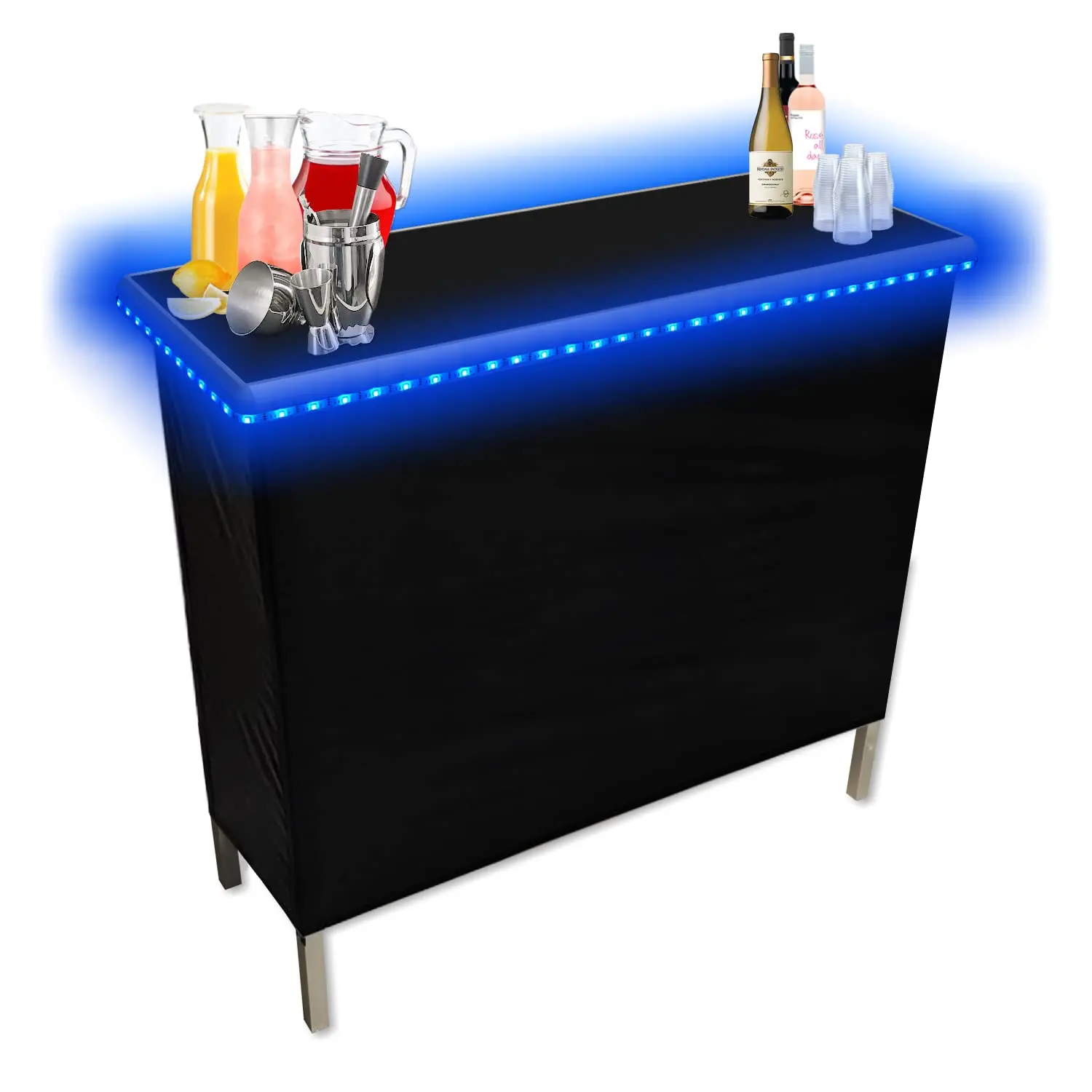 Portable Folding Party Bar w/LED Lights & Bar Skirts, Storage Shelf, Carrying Case, Customized