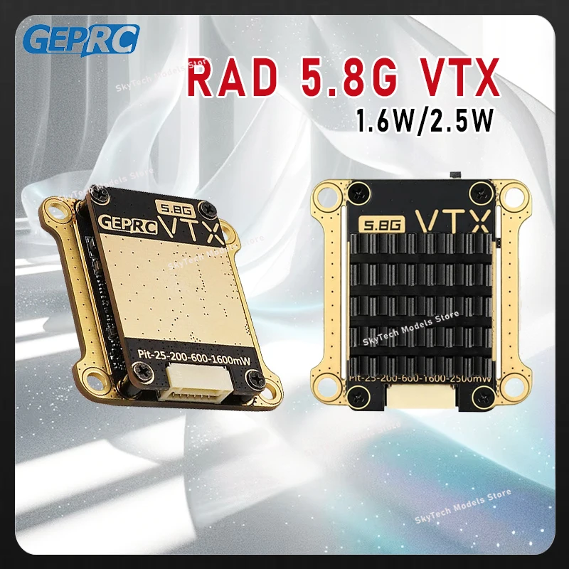 

GEPRC RAD 5.8G VTX -1.6W/2.5W 40CH 5-Gear Adjustable(25mW-1600mW) IRC Tramp 2-8S FPV RC Video Transmitter