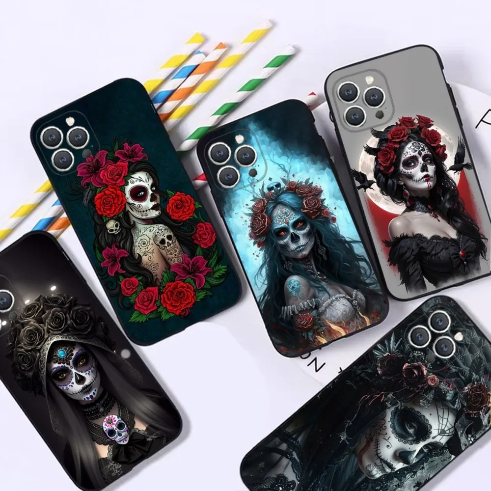 Mexican Catrina Skull Girl Phone Case For iPhone 16,15,14,13,12,Pro,Max,11,7,8,Plus,XR,XS Max Shockproof Silicone Soft Shell